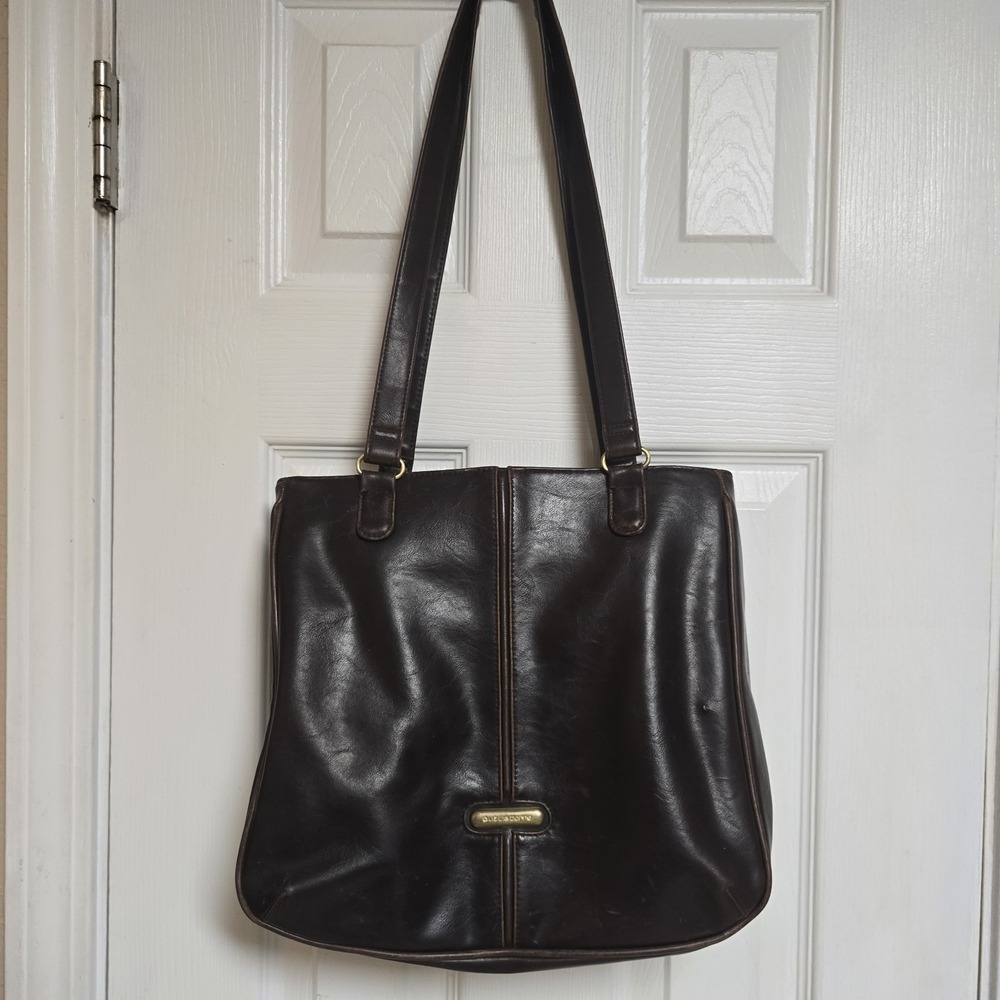 Liz Claiborne Brown Leather VINTAGE Satchel Crossbody Purse Bag gold hardware